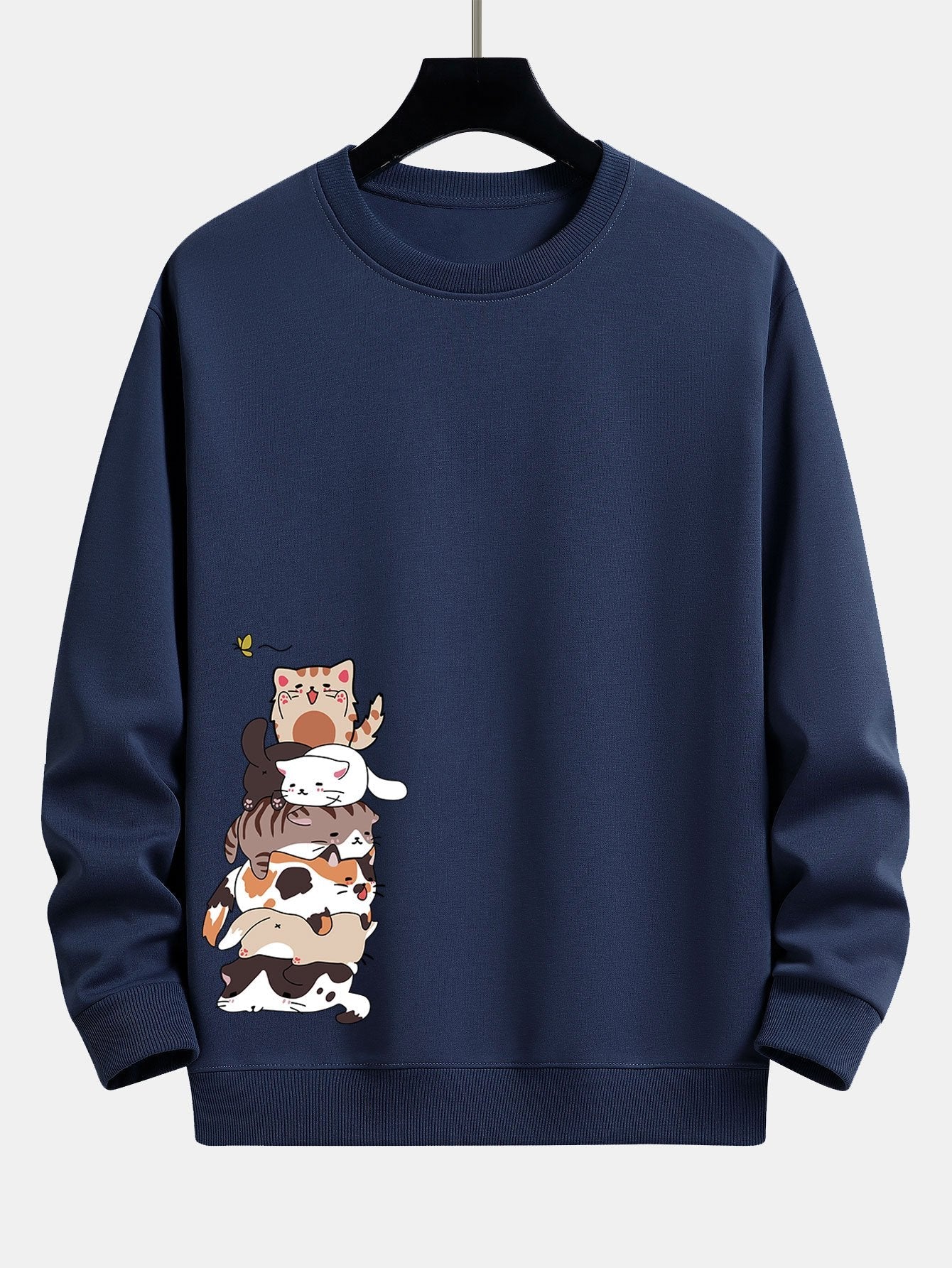 Sweat-shirt coupe décontractée à imprimé chat de dessin animé