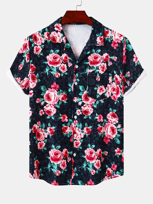 Chemise à revers et imprimé roses