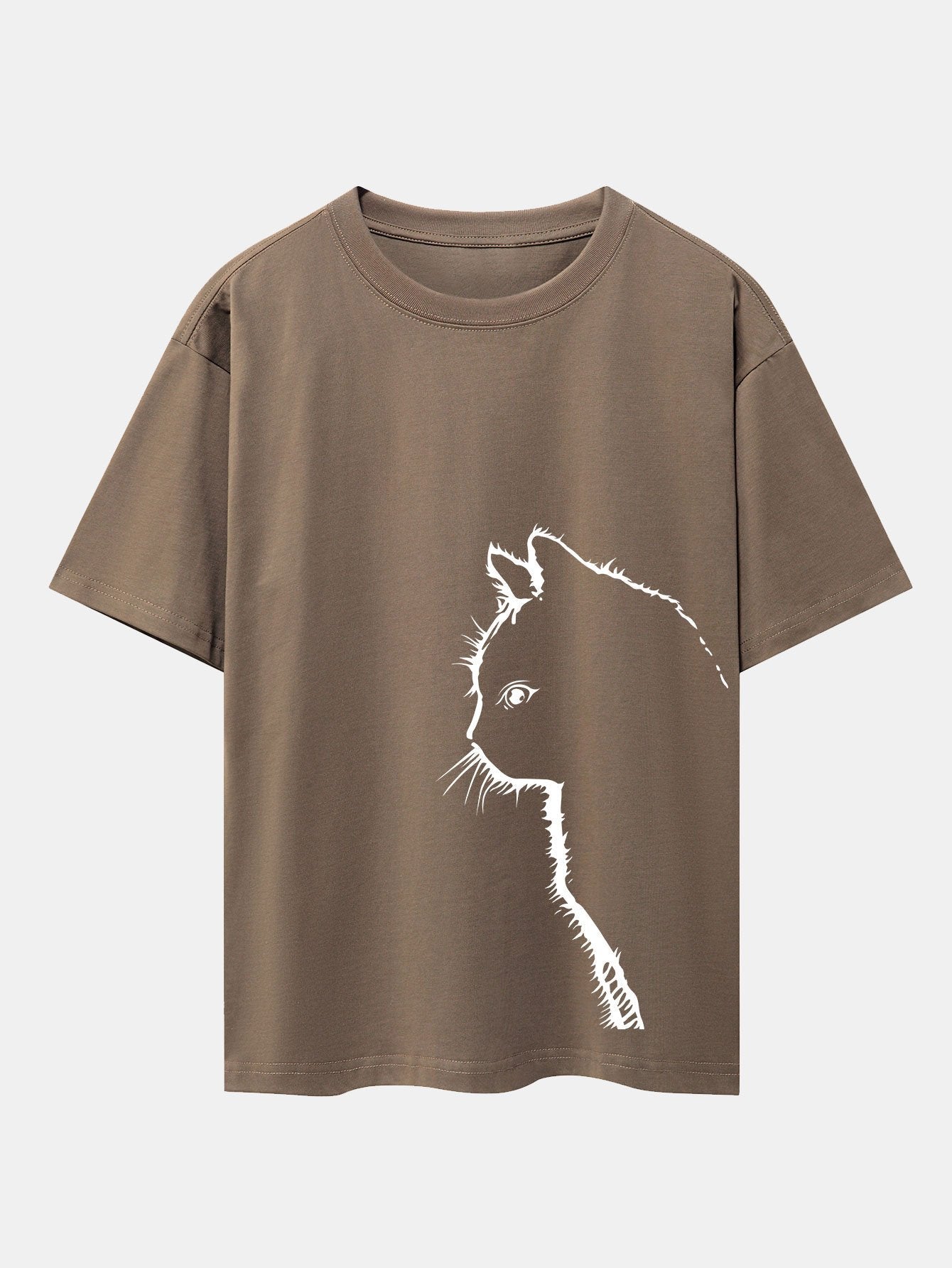 Cat Silhouette Print Drop Shoulder Oversize T-Shirt