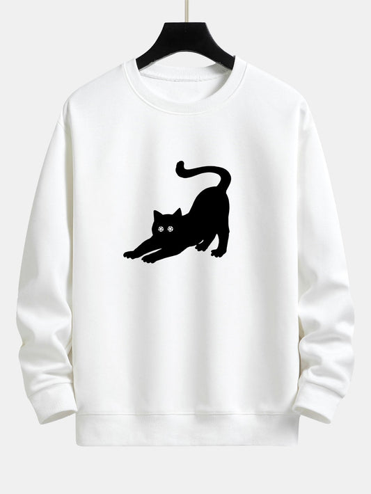 Black Cat Stretching Print Relax Fit Sweatshirt