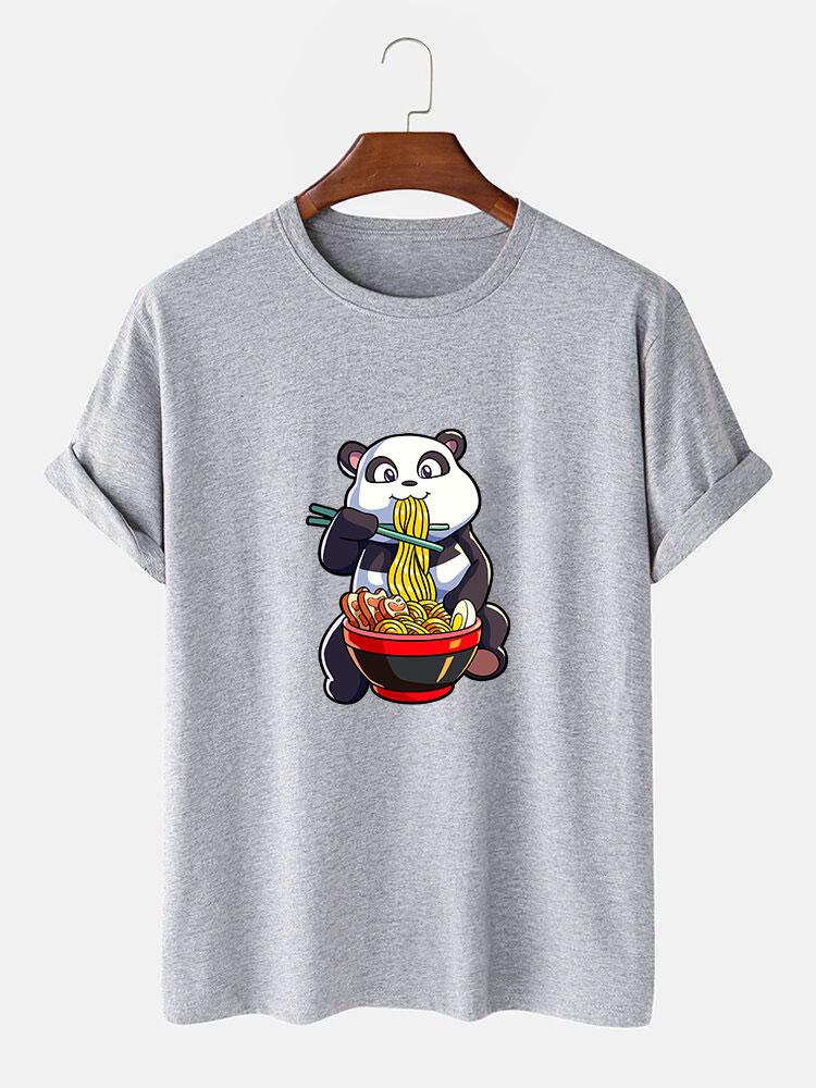 Panda Eating Ramen Print T-Shirt