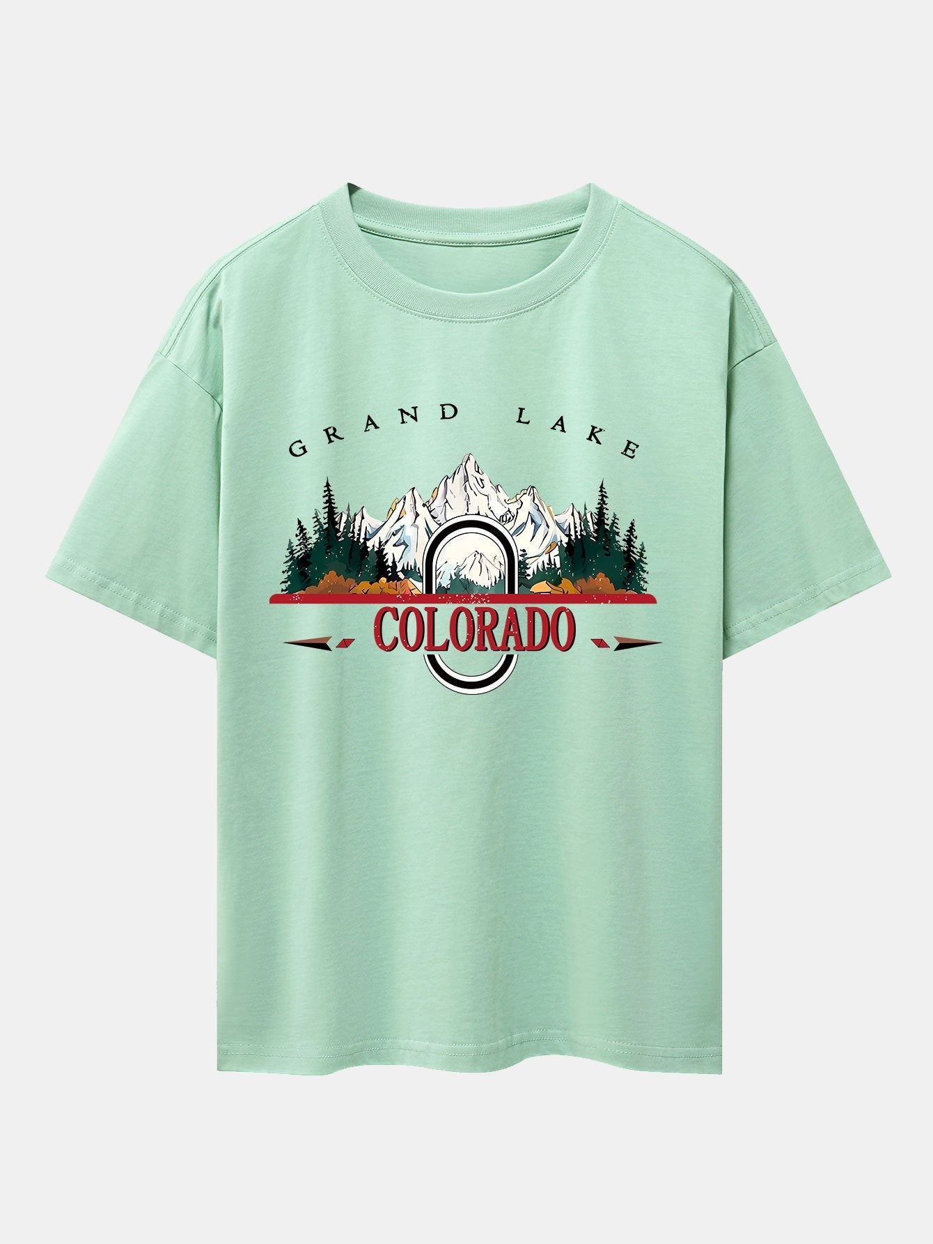 Colorado Mountain Print Drop Shoulder Oversize T-Shirt