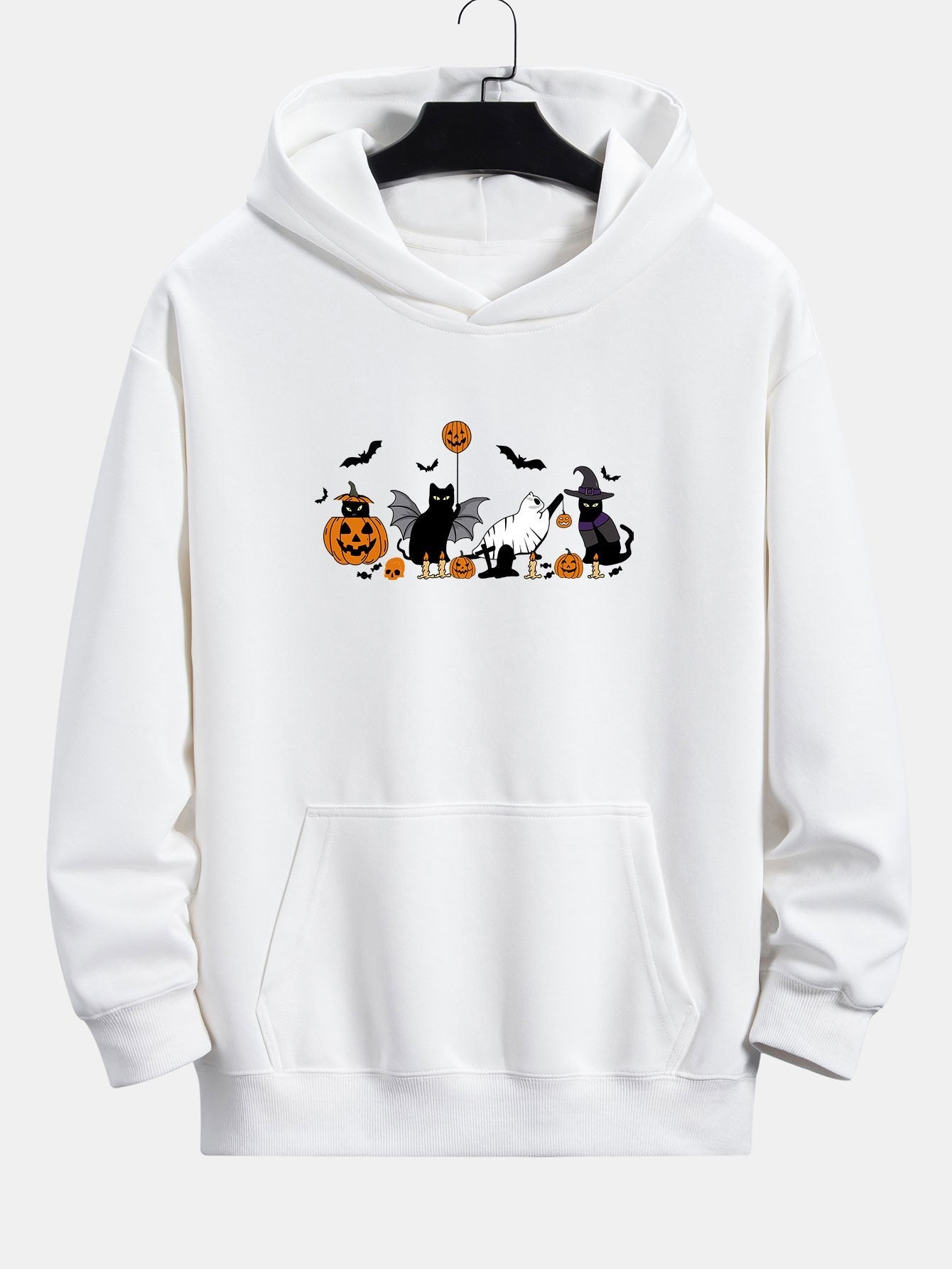 Halloween Pumpkin Black Cat Print Relax Fit Hoodie