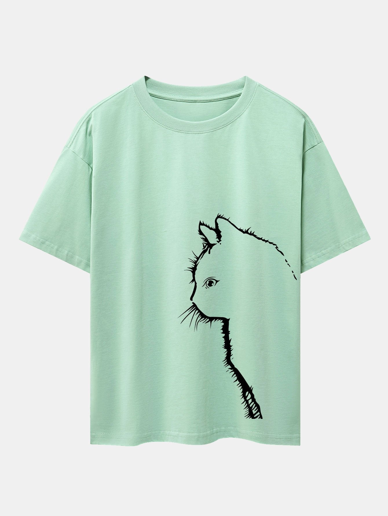 Cat Silhouette Print Drop Shoulder Oversize T-Shirt