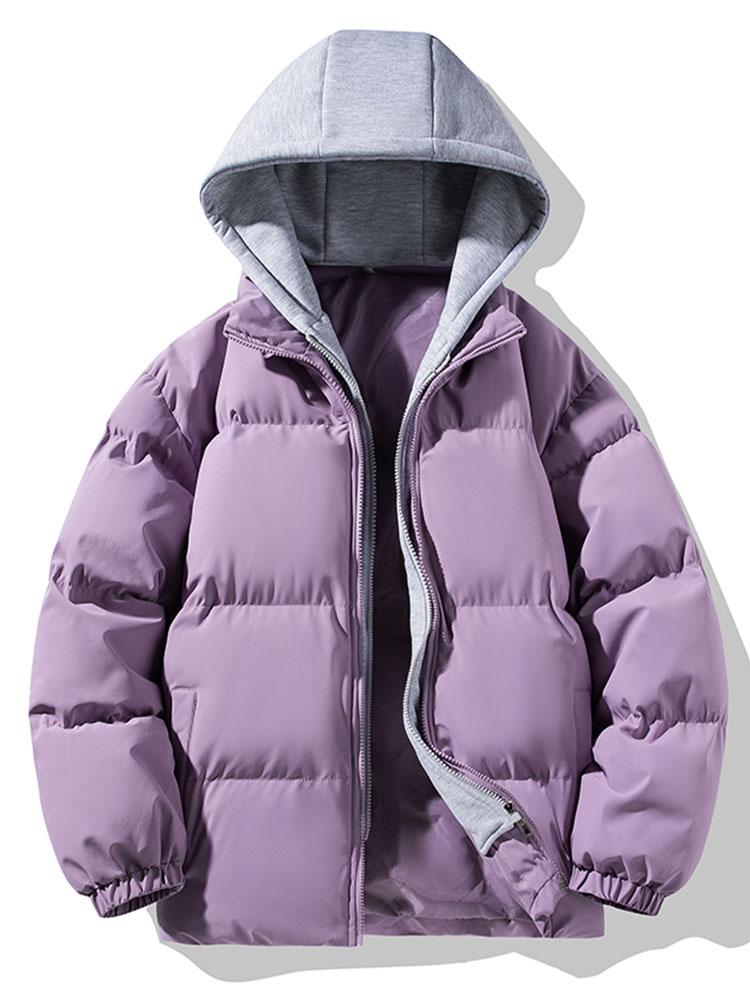 Contrast Detachable Hooded Puffer Coat