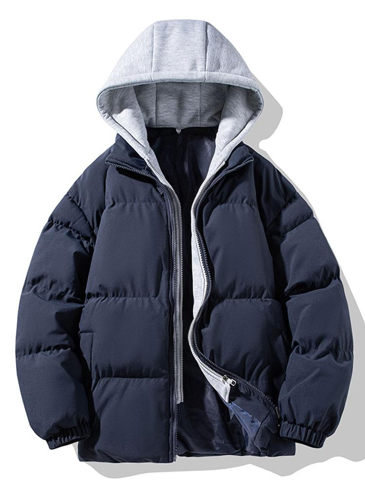 Contrast Detachable Hooded Puffer Coat