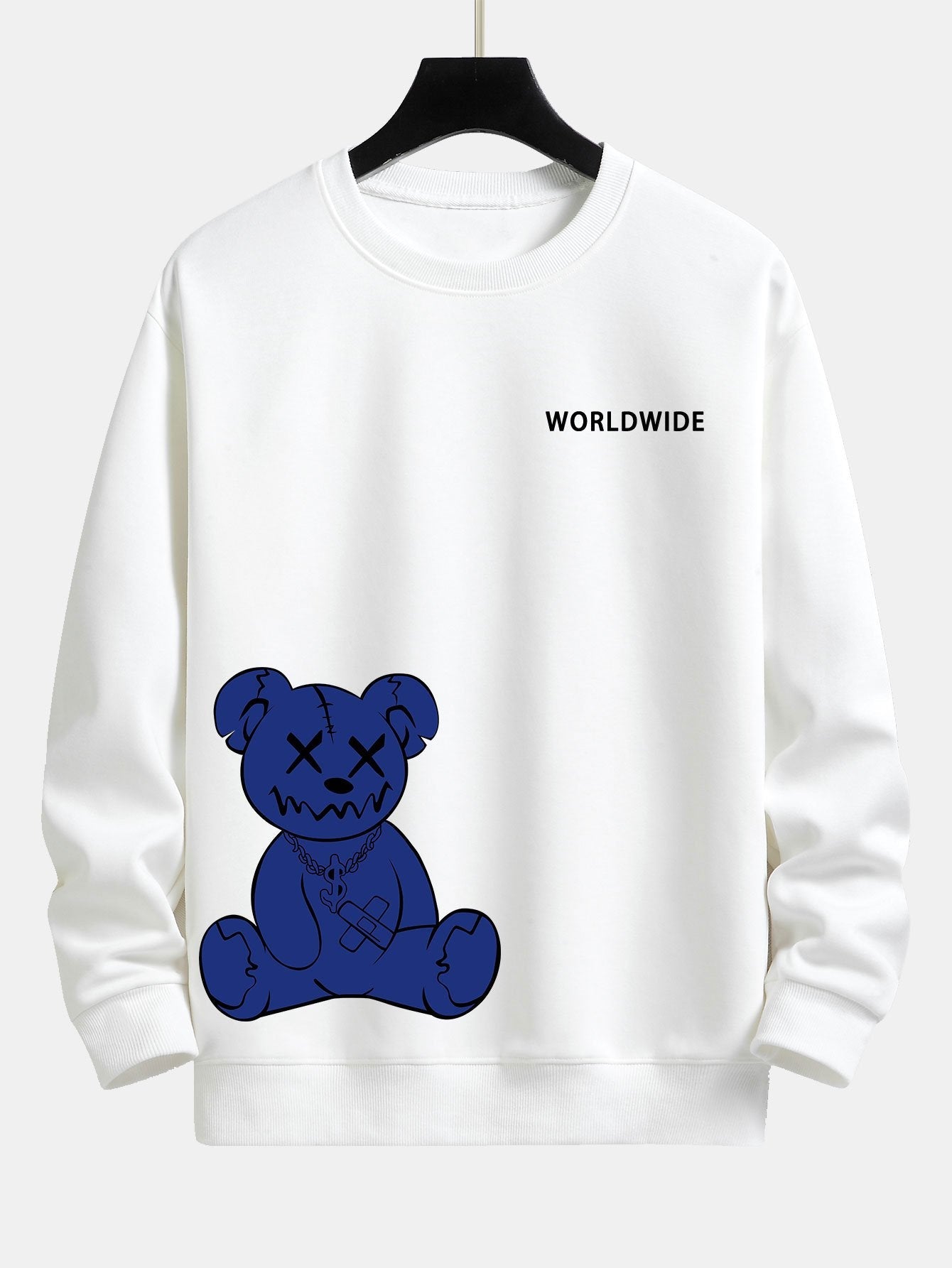 Sweat-shirt coupe décontractée à imprimé ours bleu Worldwide