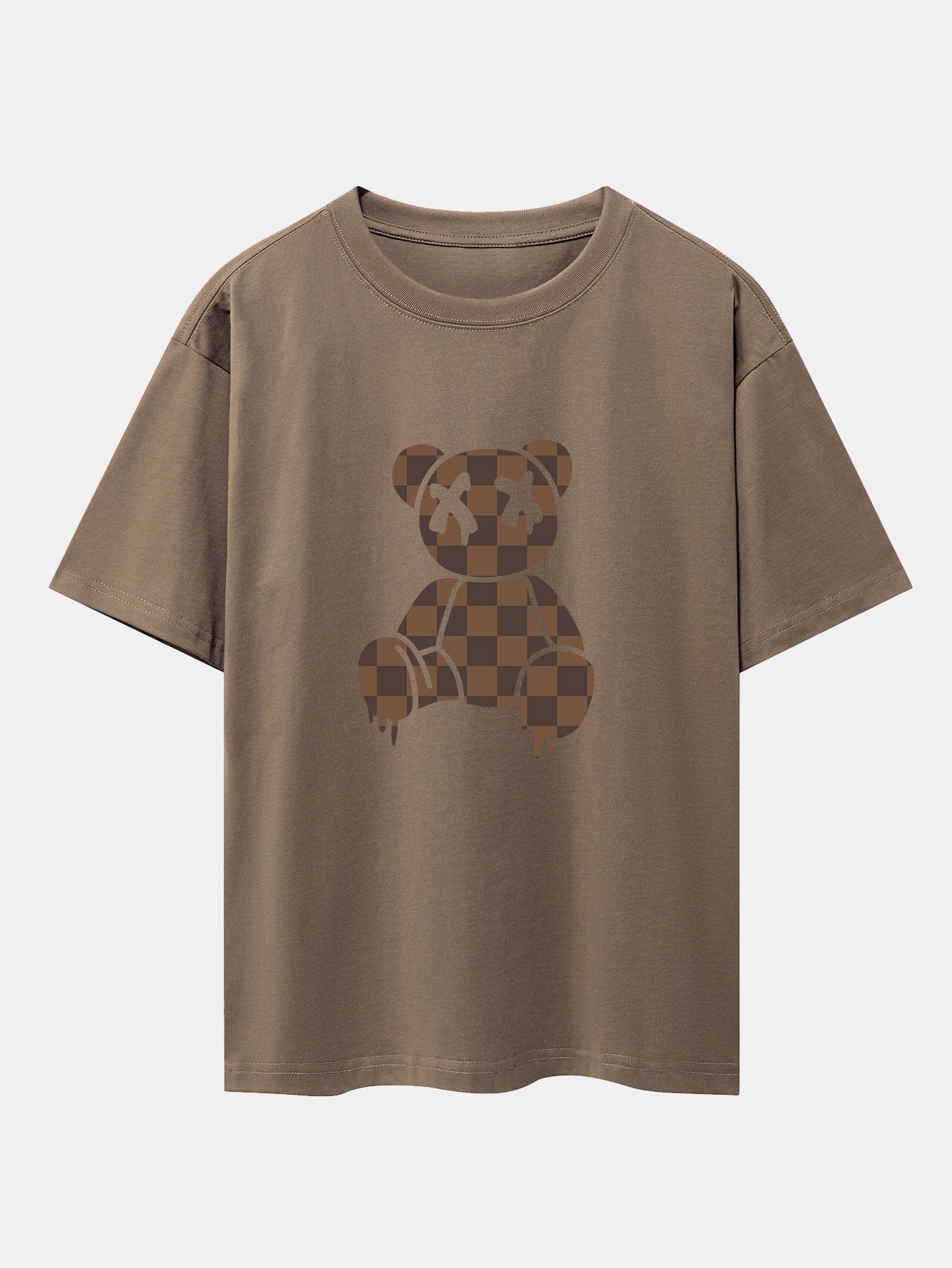 Checkerboard Dissolving Bear Drop Shoulder Oversize T-Shirt