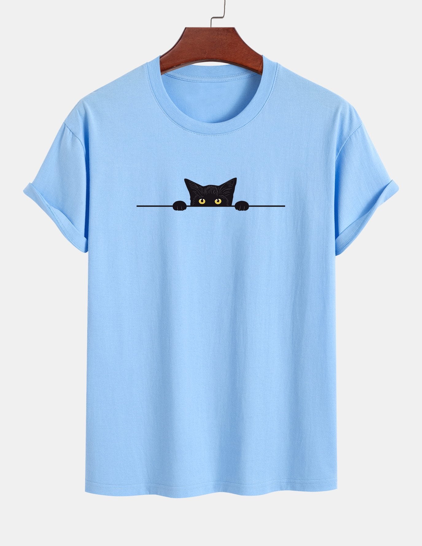 Regular Fit Black Cat Print Cotton T-Shirt