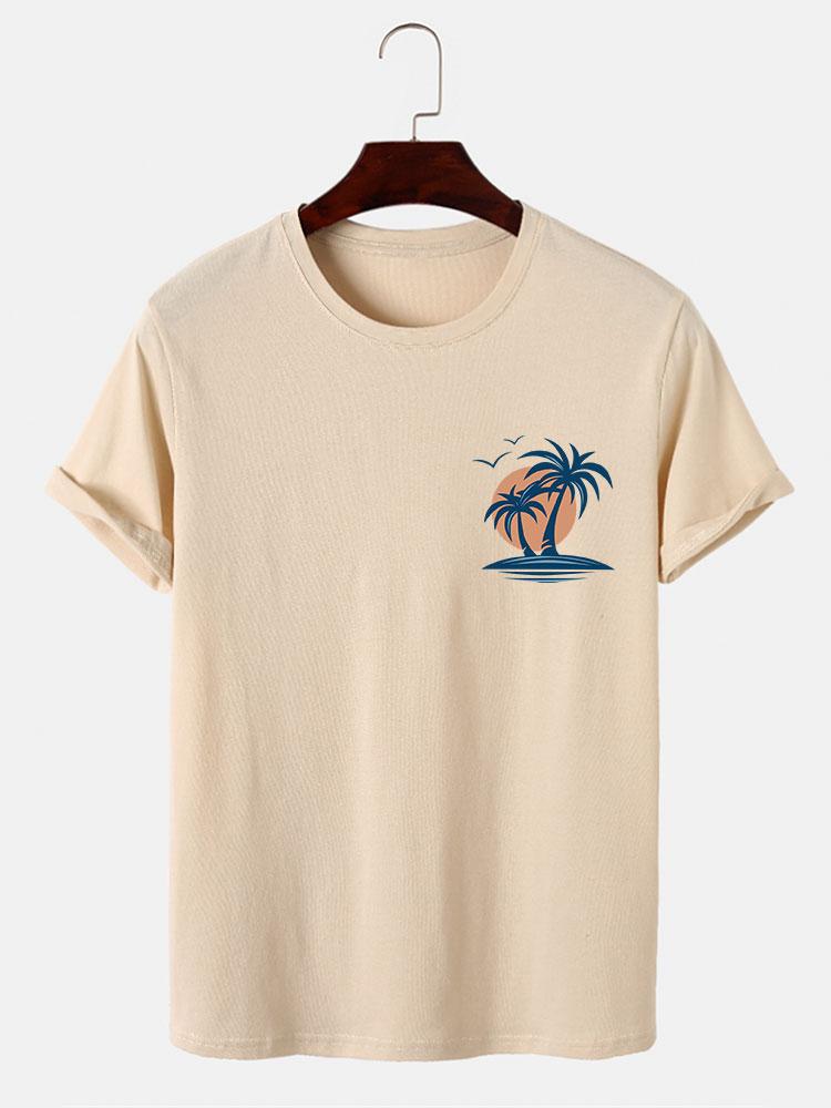 Palm Tree Seagull Print T-Shirt