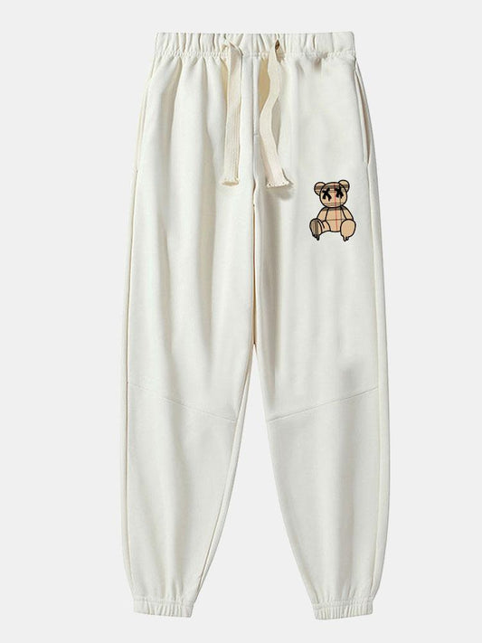 Pantalon de jogging en coton mélangé à imprimé ours dissolvant à motif écossais