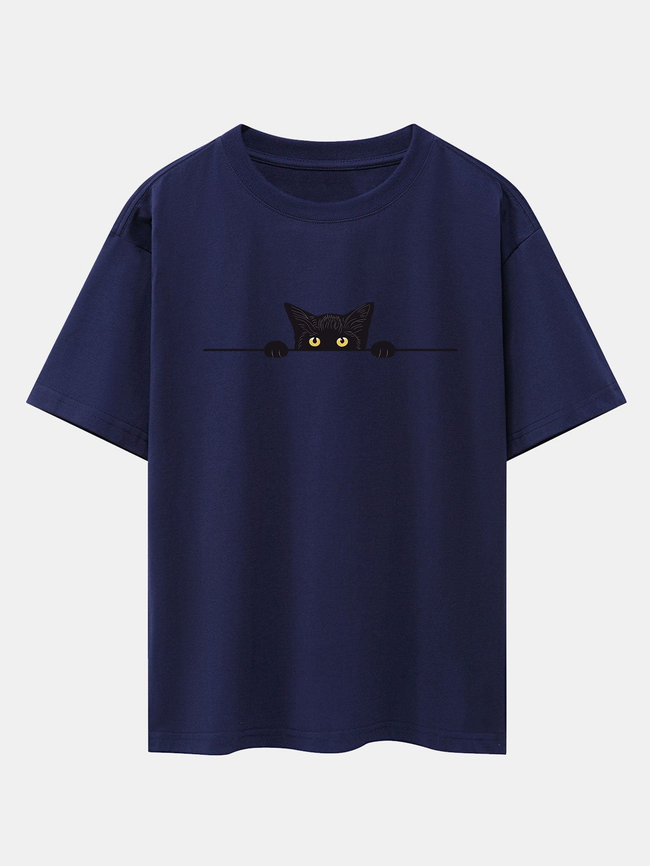 Black Cat Print Drop Shoulder Oversize T-Shirt