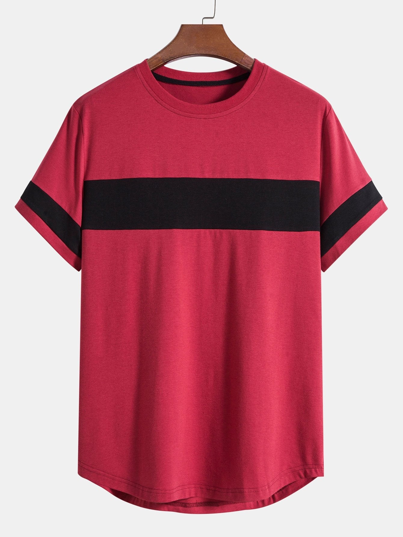 Color Block Patchwork Arc Hem T-Shirt