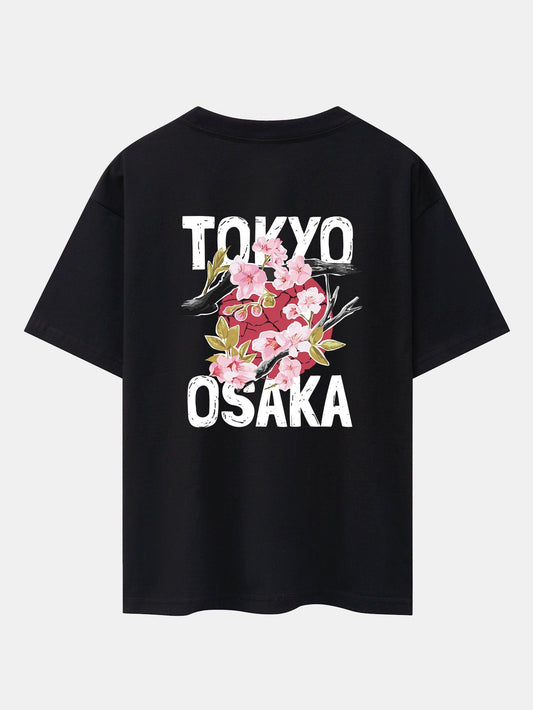 Tokyo Cherry Blossoms Back Print Heavy Weight Oversize T-Shirt