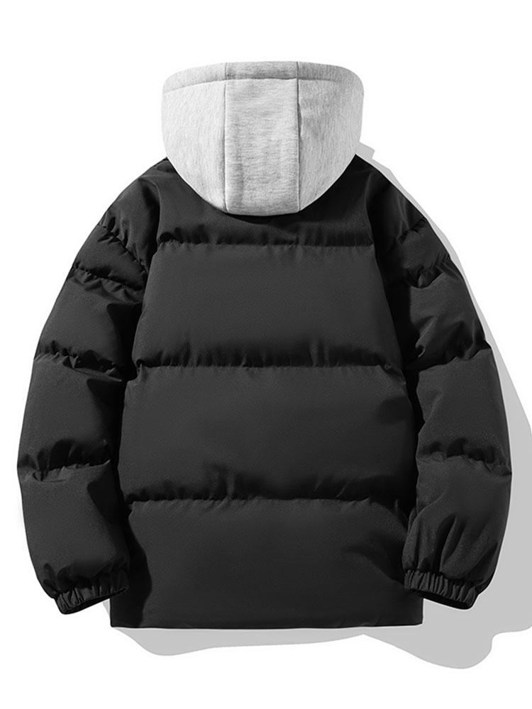 Contrast Detachable Hooded Puffer Coat