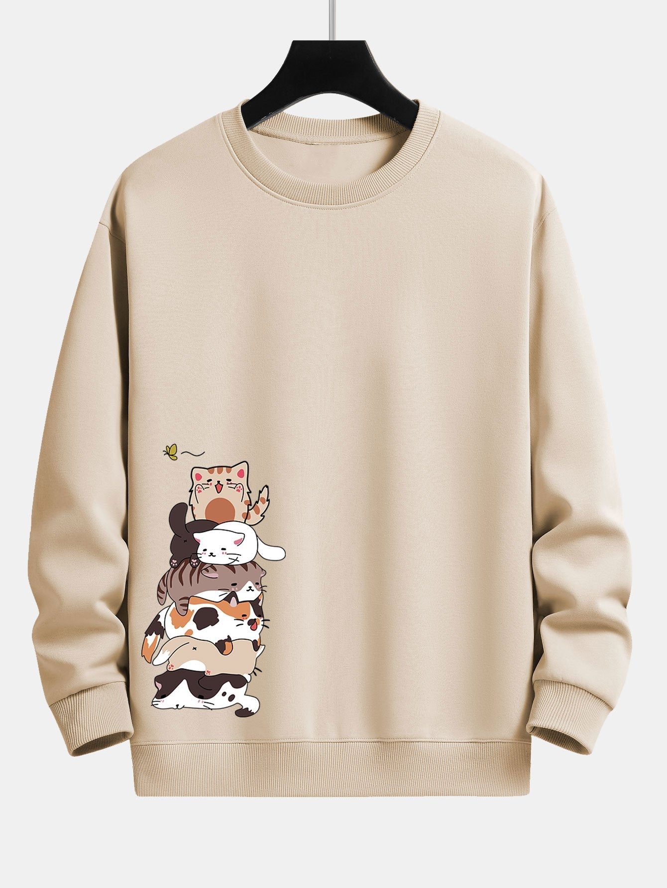 Sweat-shirt coupe décontractée à imprimé chat de dessin animé