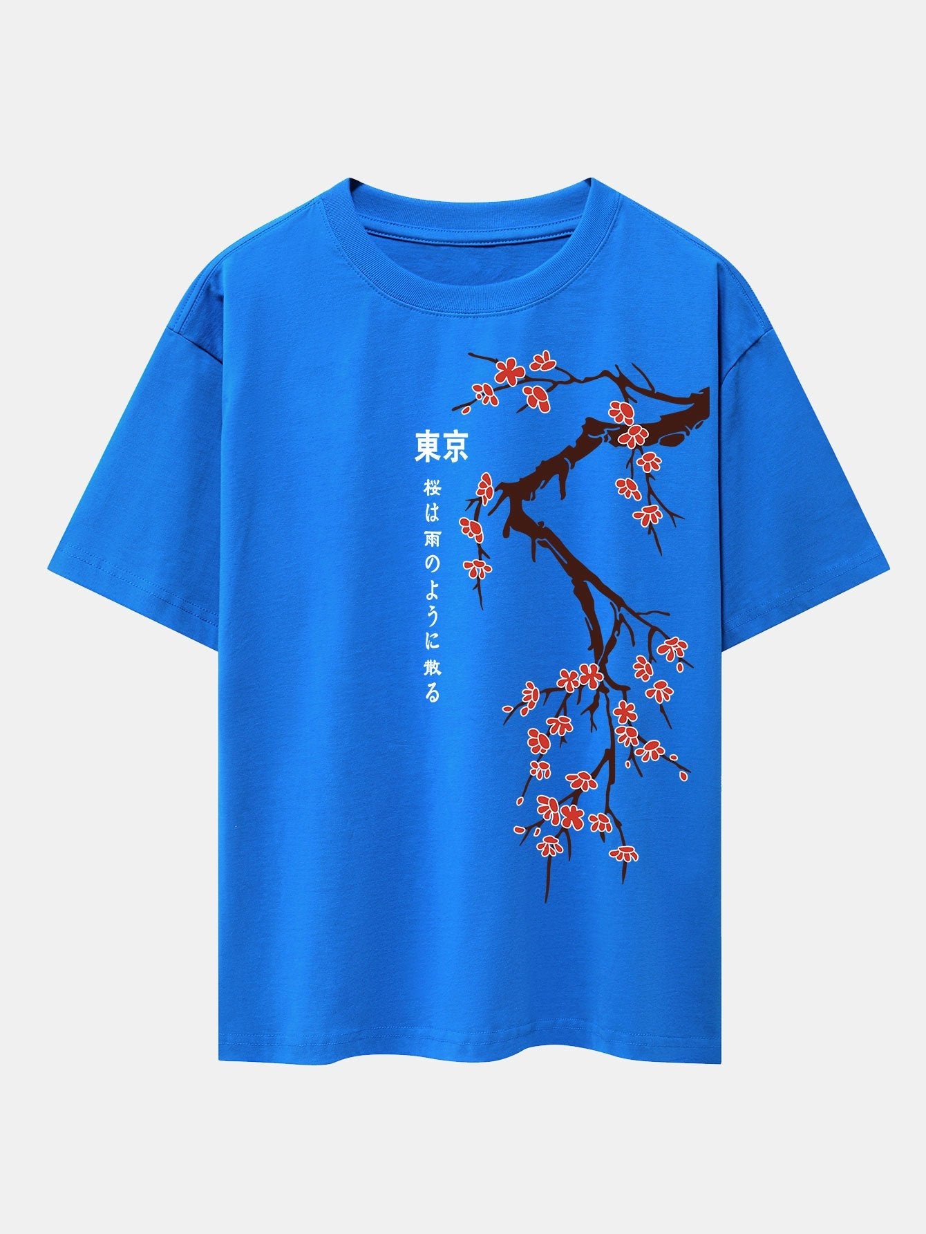 Tokyo Japanese Cherry Blossoms Print Drop Shoulder Oversize T-Shirt