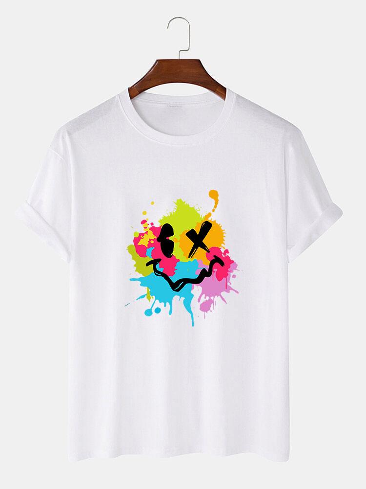 T-shirt imprimé visage souriant avec éclaboussures de boue colorées