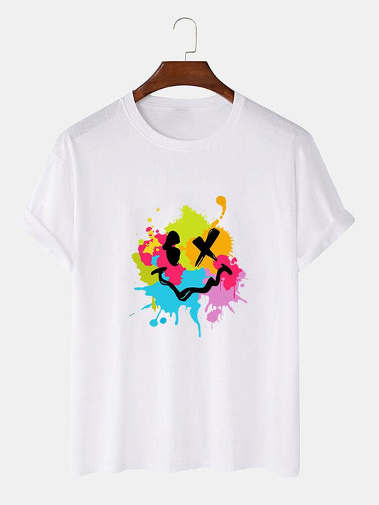 Colorful Mud Splatter Smiley Face Print T-Shirt