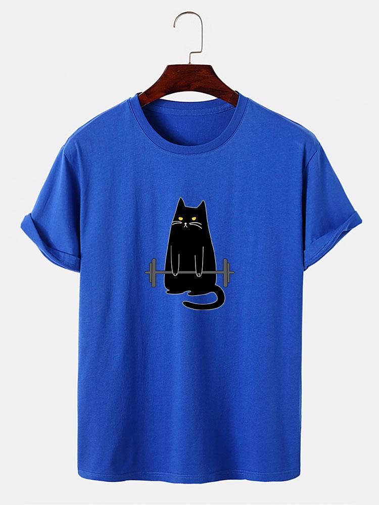 Weightlifting Cat Print T-Shirt