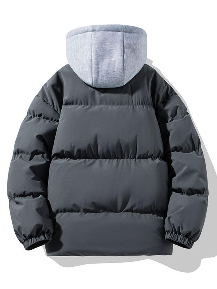 Contrast Detachable Hooded Puffer Coat