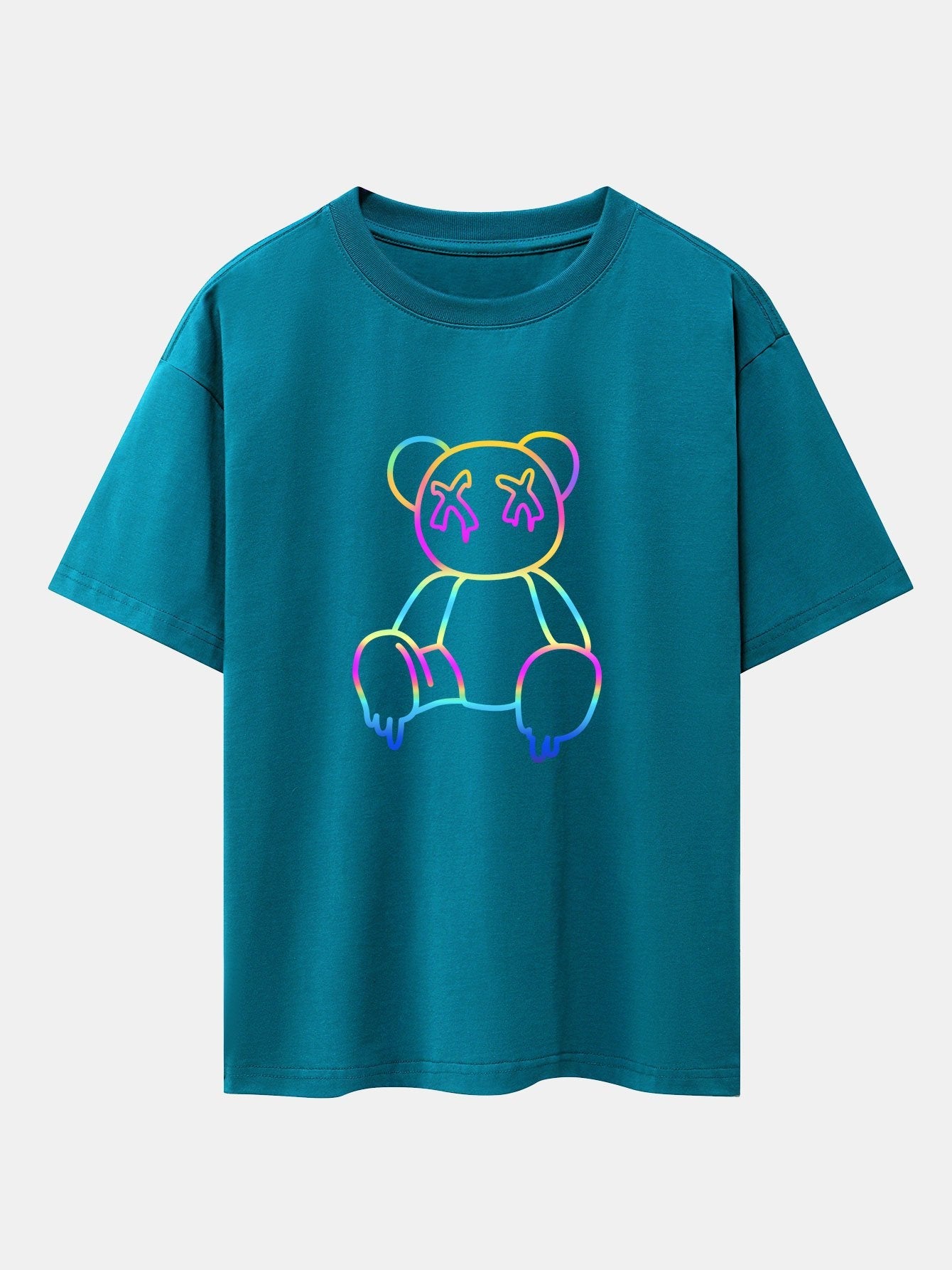 Gradient Dissolving Bear Print Drop Shoulder Oversize T-Shirt