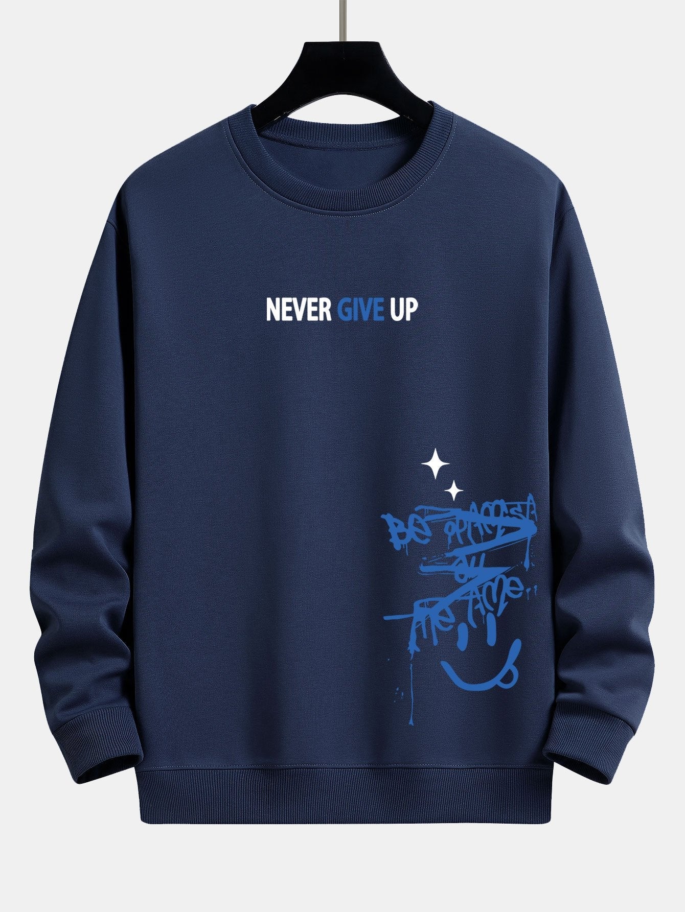 Sweat-shirt coupe décontractée à imprimé visage souriant Never Give Up