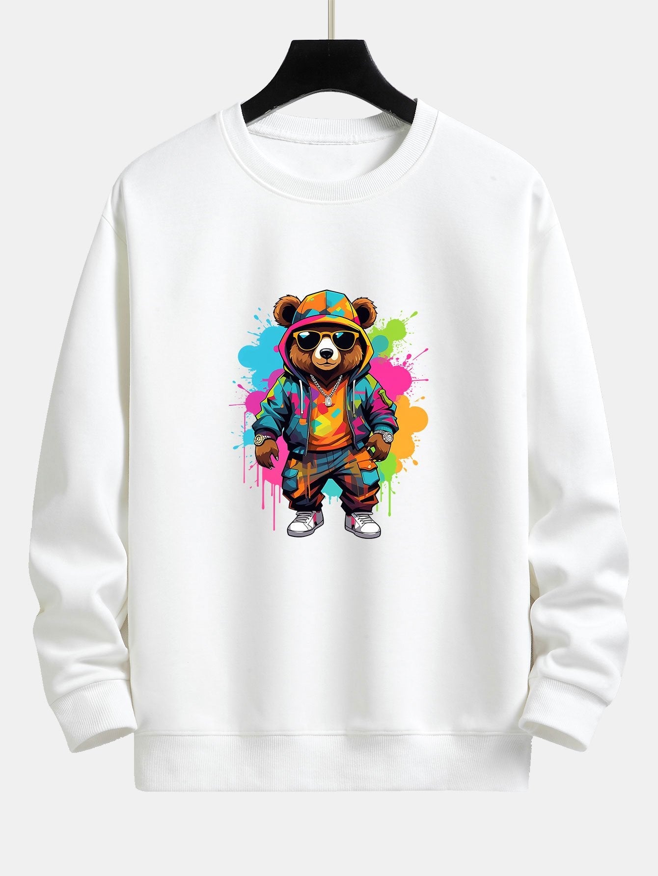 Splash Colorful Bear Print Relax Fit Sweatshirt