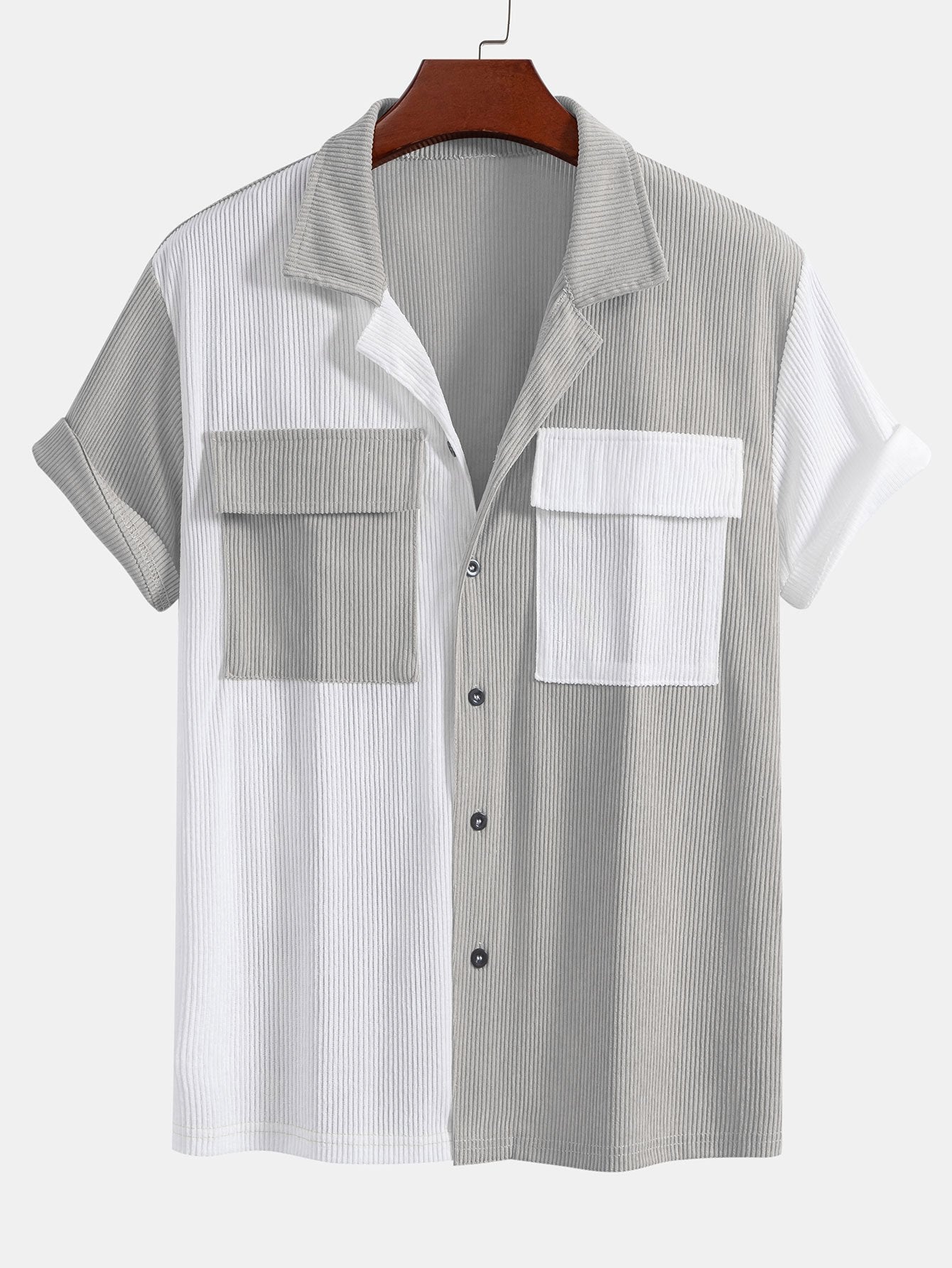 Chemise cubaine en velours côtelé bicolore