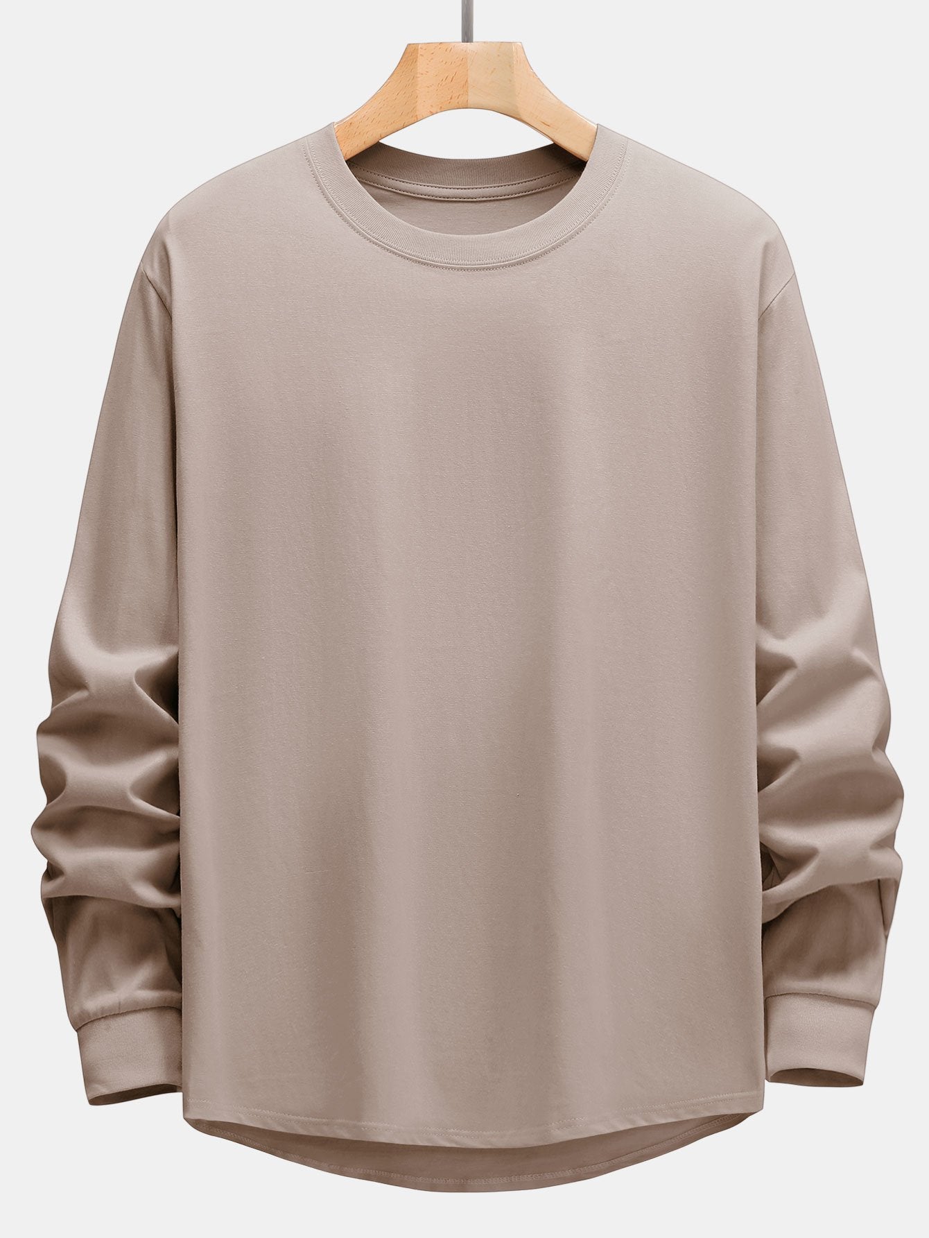 Basic Long Sleeve Heavy Weight Arc Hem T-Shirt