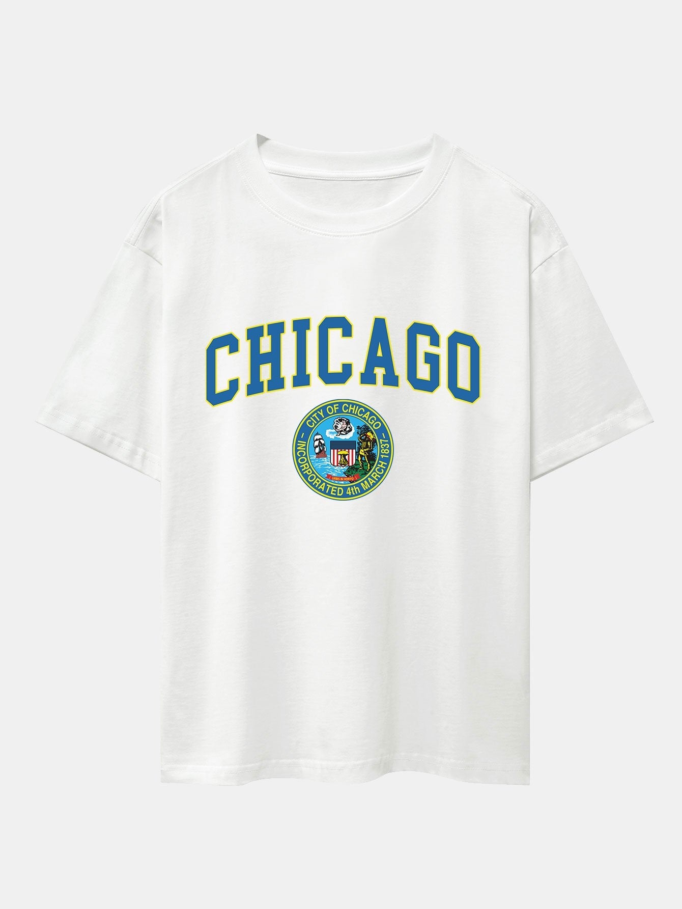 Chicago Coat Of Arms Print Drop Shoulder Oversize T-Shirt