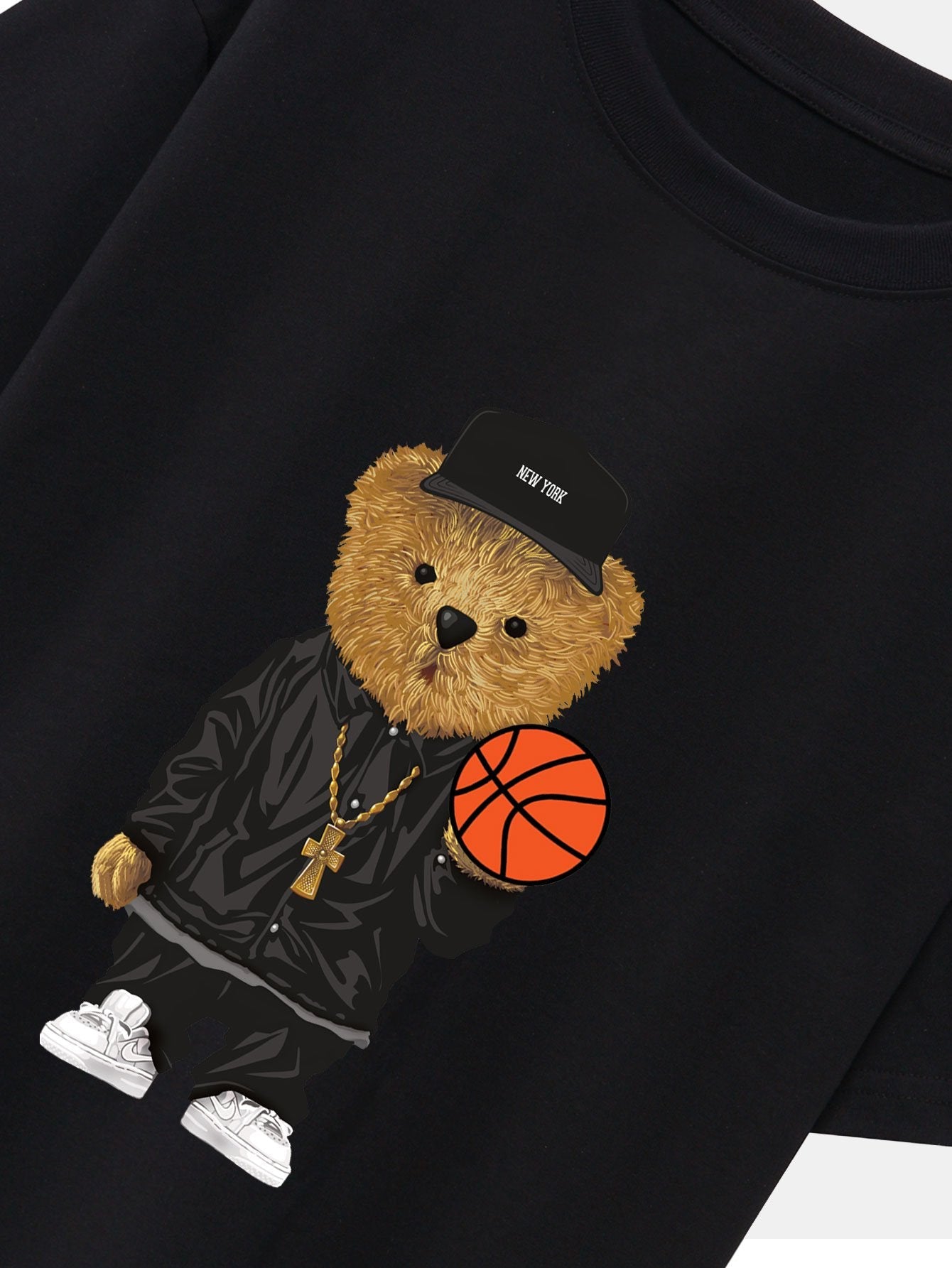 Basketball Bear Print Drop Shoulder Oversize T-Shirt