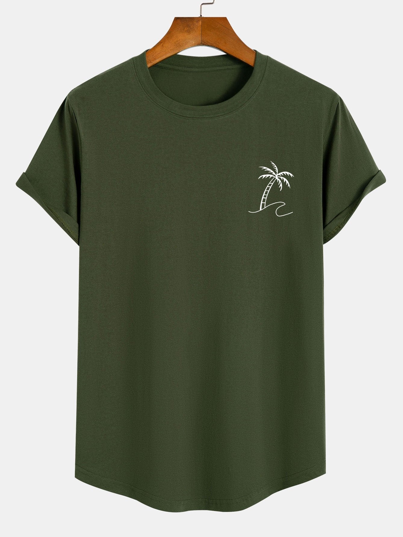 Palm Tree Print Cotton Arc Hem T-Shirt