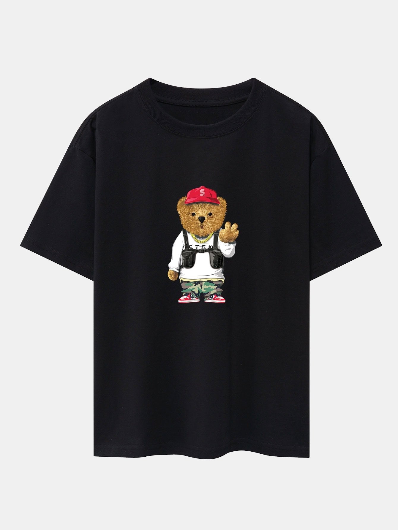 Cool Bear Print Drop Shoulder Oversize T-Shirt