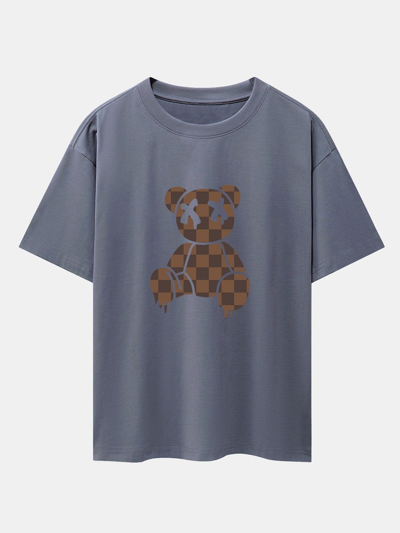 Checkerboard Dissolving Bear Drop Shoulder Oversize T-Shirt