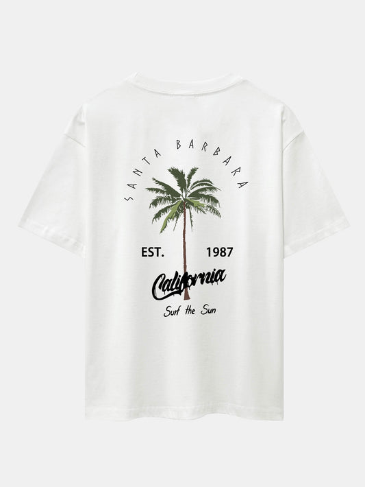 California Palm Tree Print Drop Shoulder Oversize T-Shirt