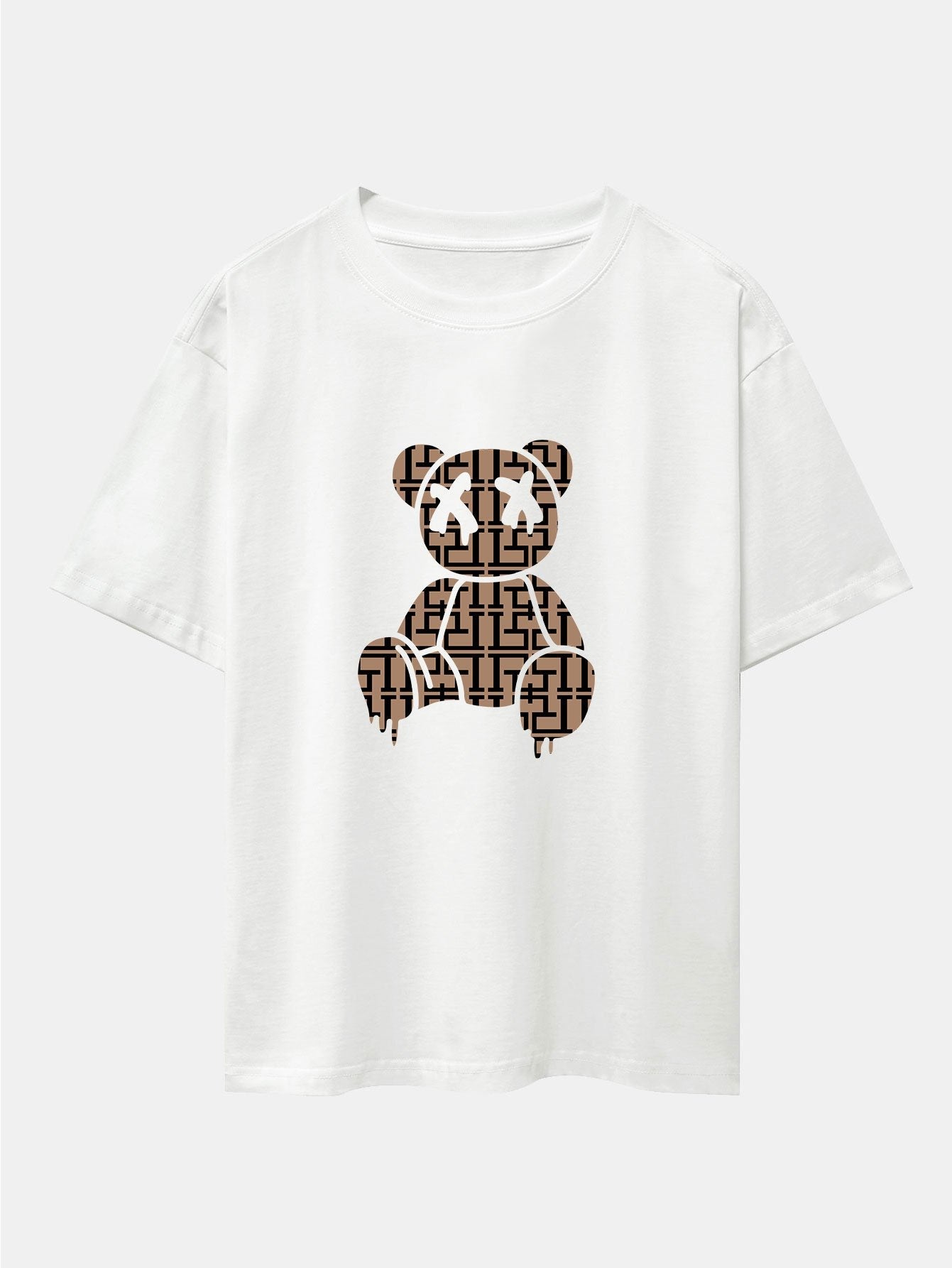 Geometric Dissolving Bear Drop Shoulder Oversize T-Shirt