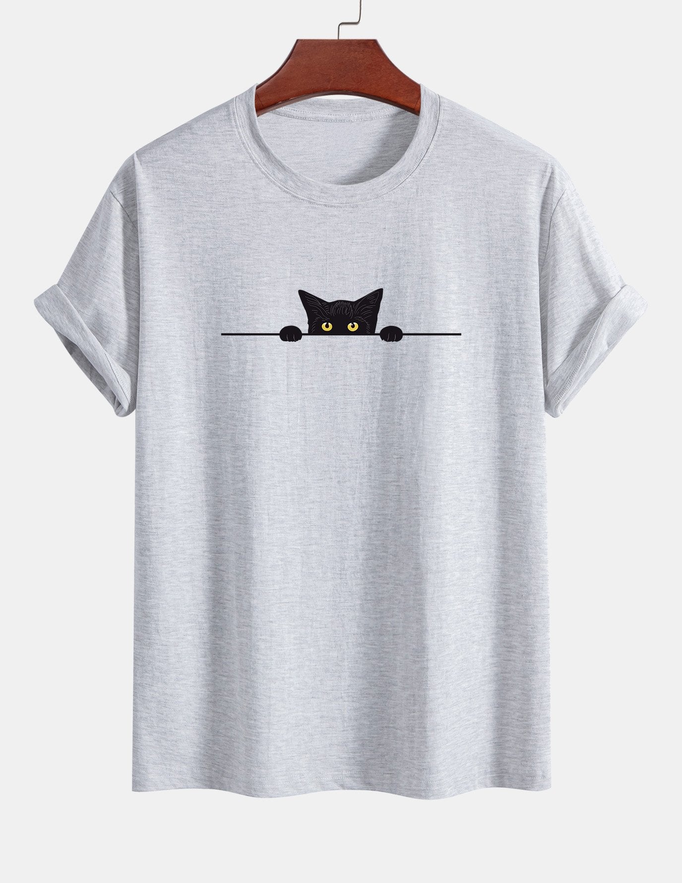 Regular Fit Black Cat Print Cotton T-Shirt