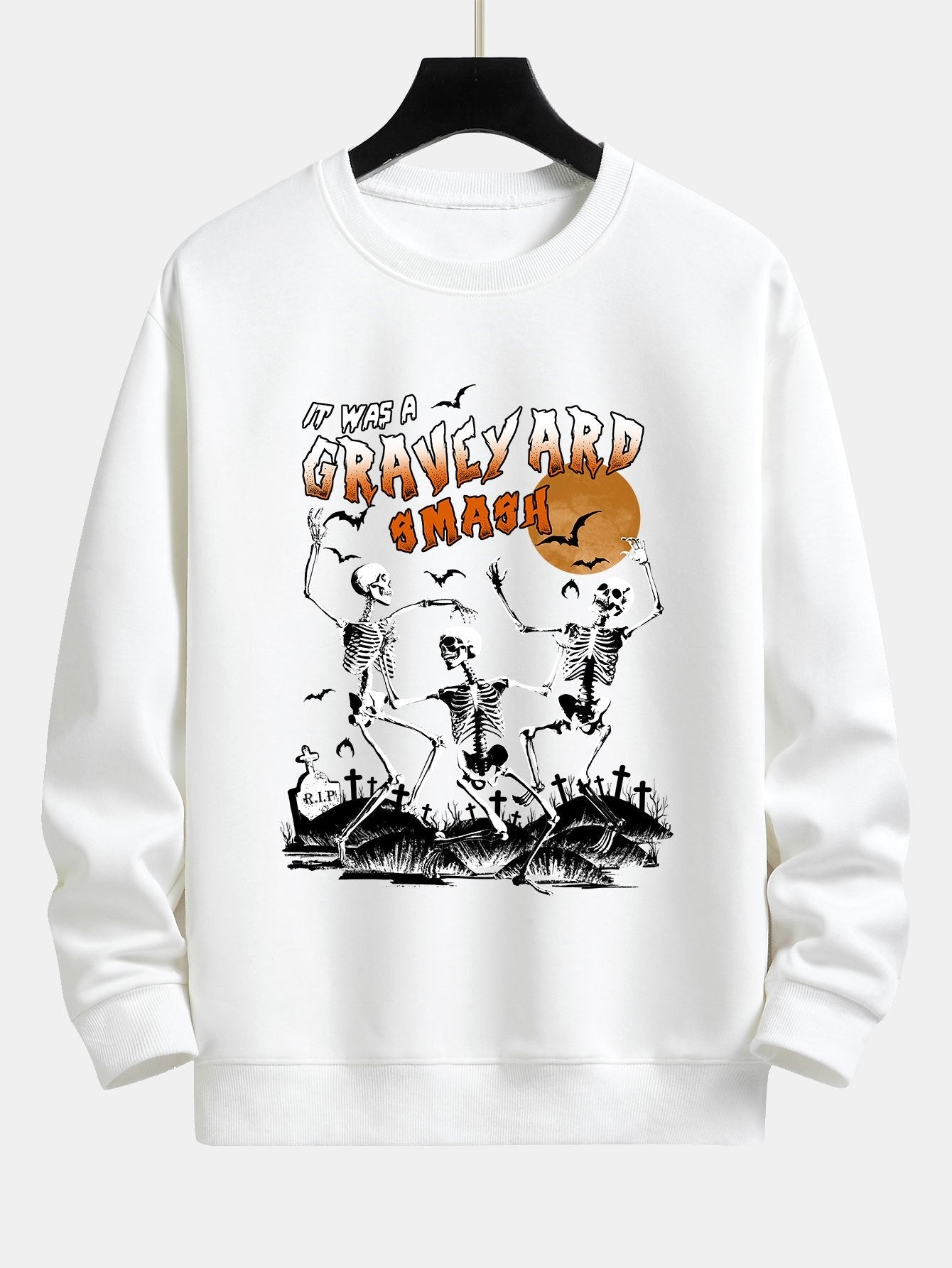 Sweat-shirt coupe décontractée à imprimé squelette dansant d'Halloween