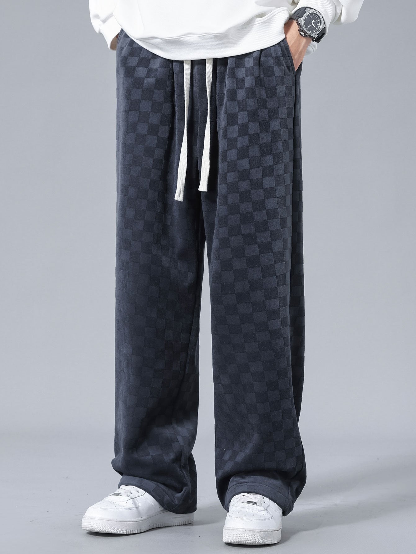 Pantalon droit à damier