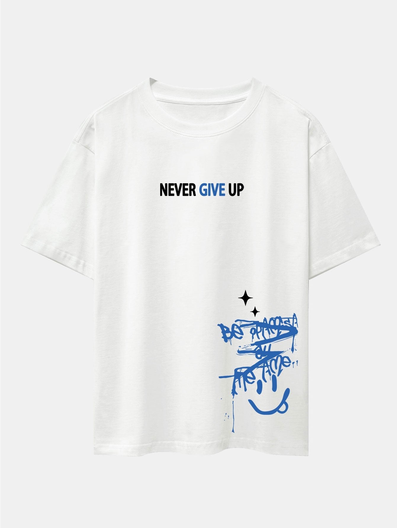 Never Give Up Smiley Face Print Drop Shoulder Oversize T-Shirt