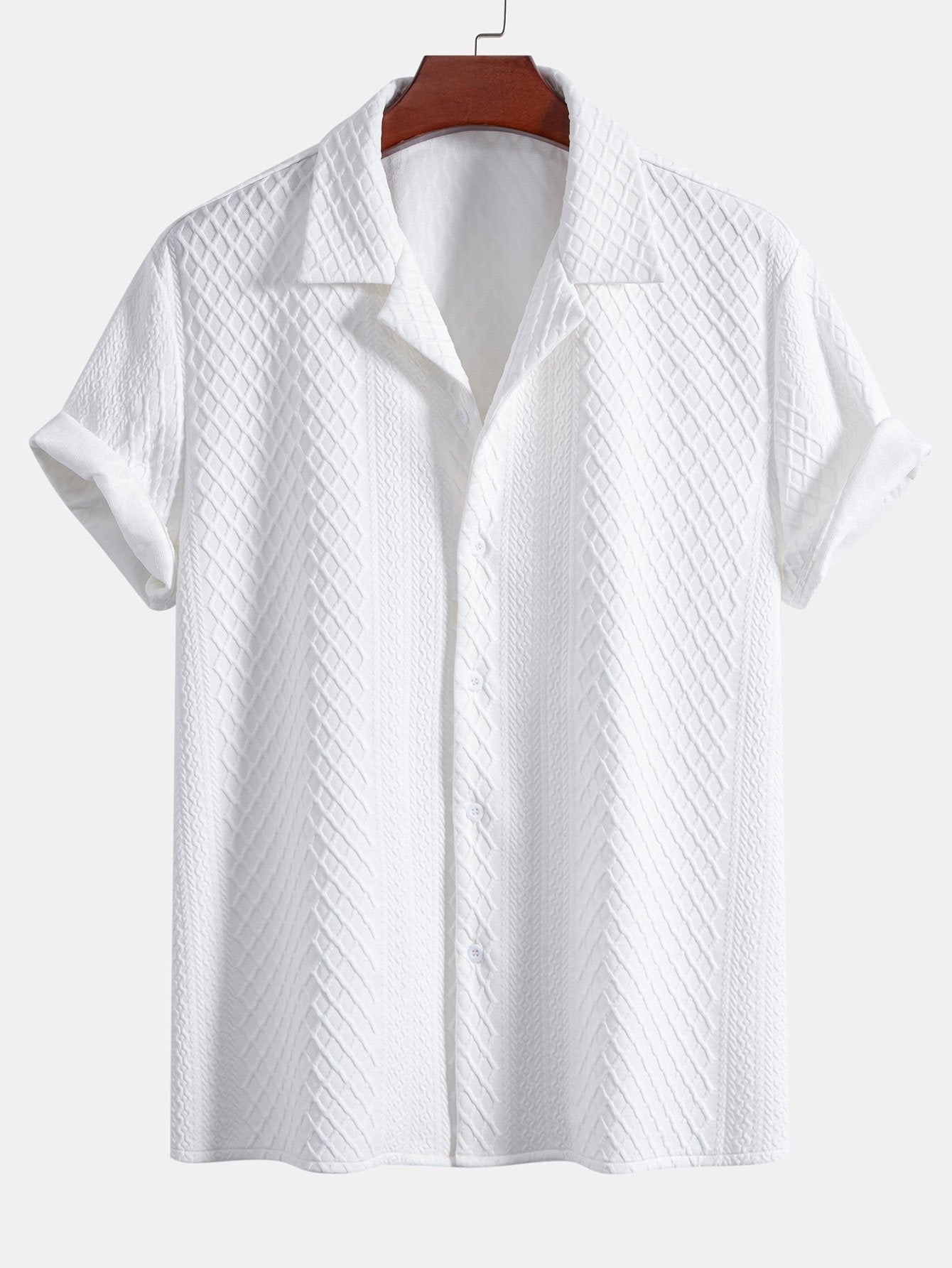 Chemise cubaine texturée en jacquard géométrique losange