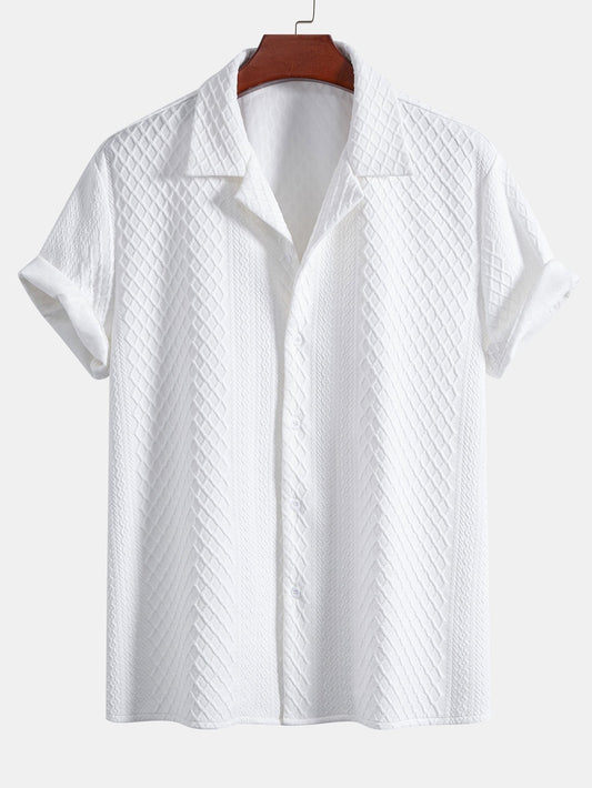 Chemise cubaine texturée en jacquard géométrique losange