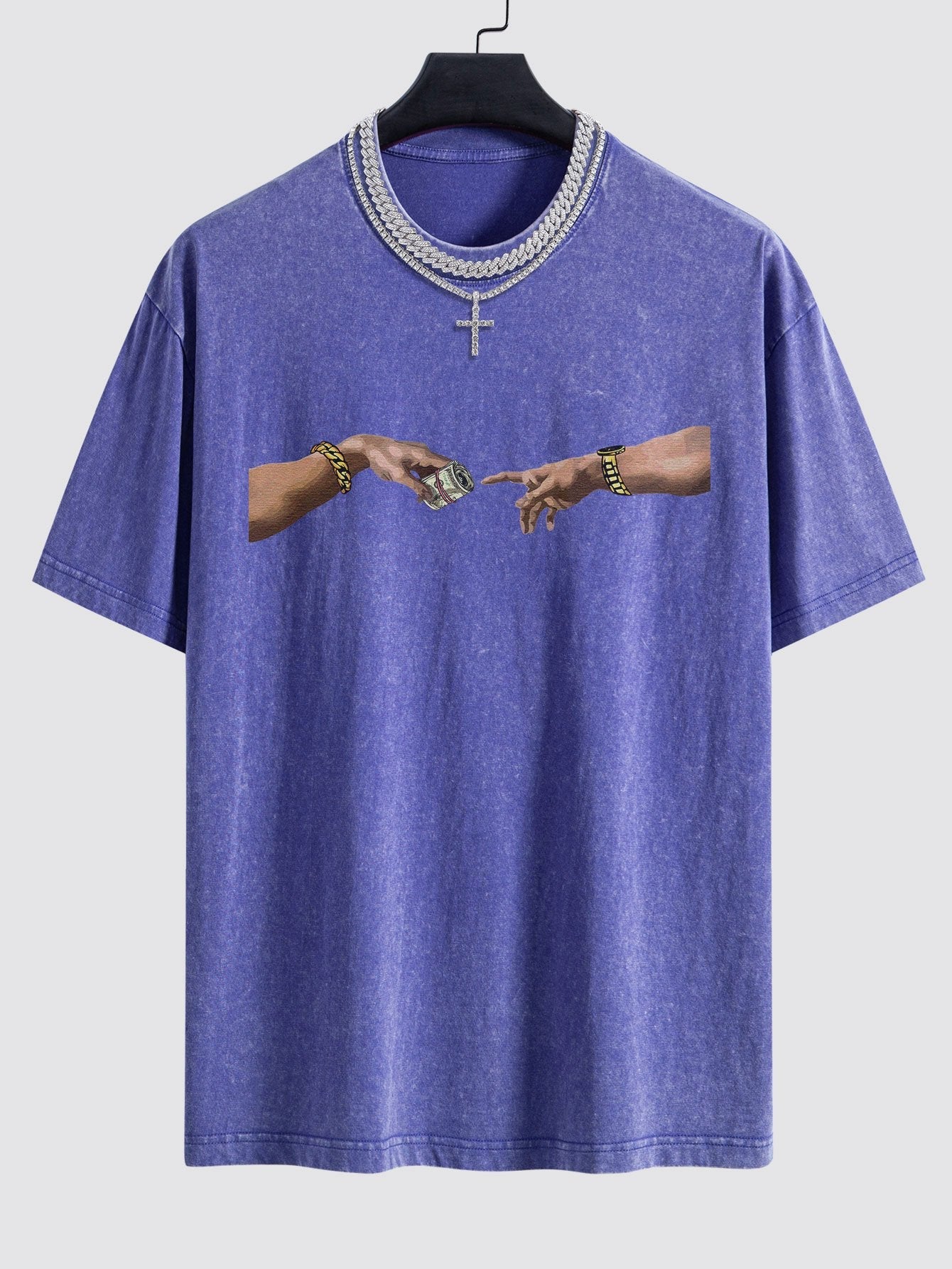 Dollar Hand Print Washed Drop Shoulder Oversize T-Shirt