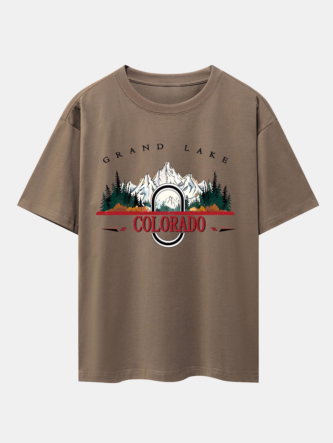 Colorado Mountain Print Drop Shoulder Oversize T-Shirt