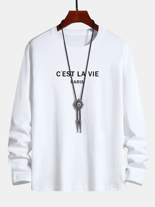 Long Sleeve Paris Print Cotton T-Shirt