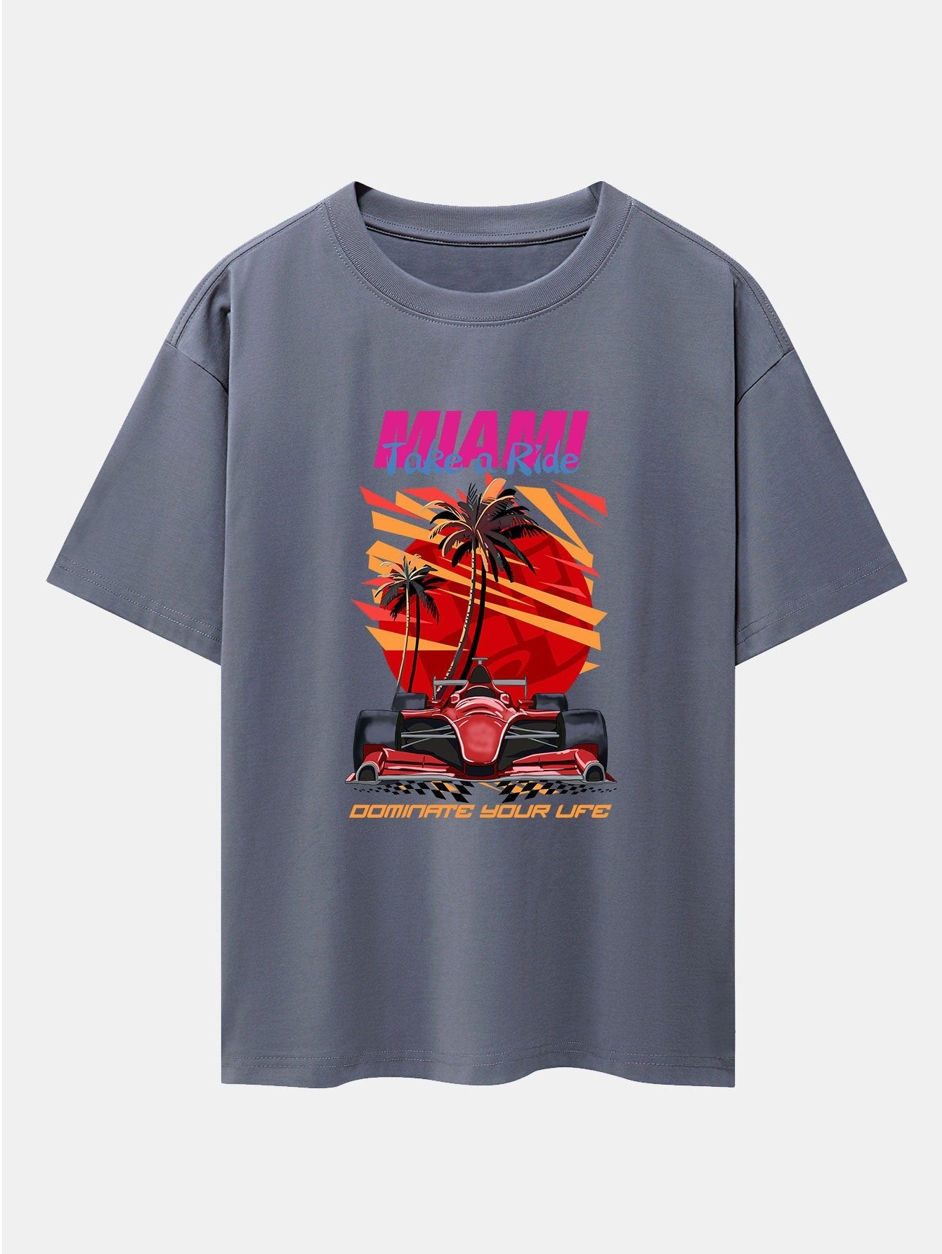 Miami F1 Racing Print Drop Shoulder Oversize T-Shirt