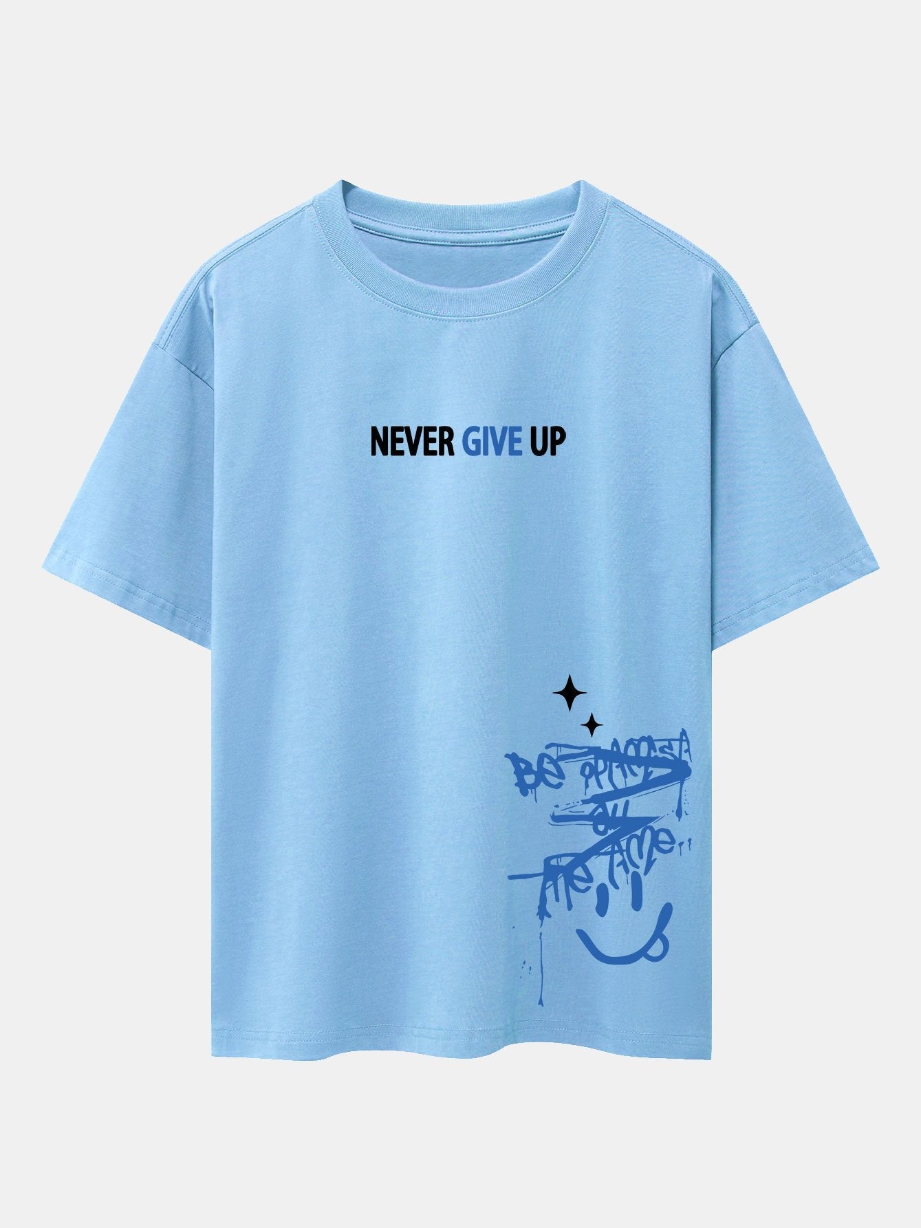 Never Give Up Smiley Face Print Drop Shoulder Oversize T-Shirt