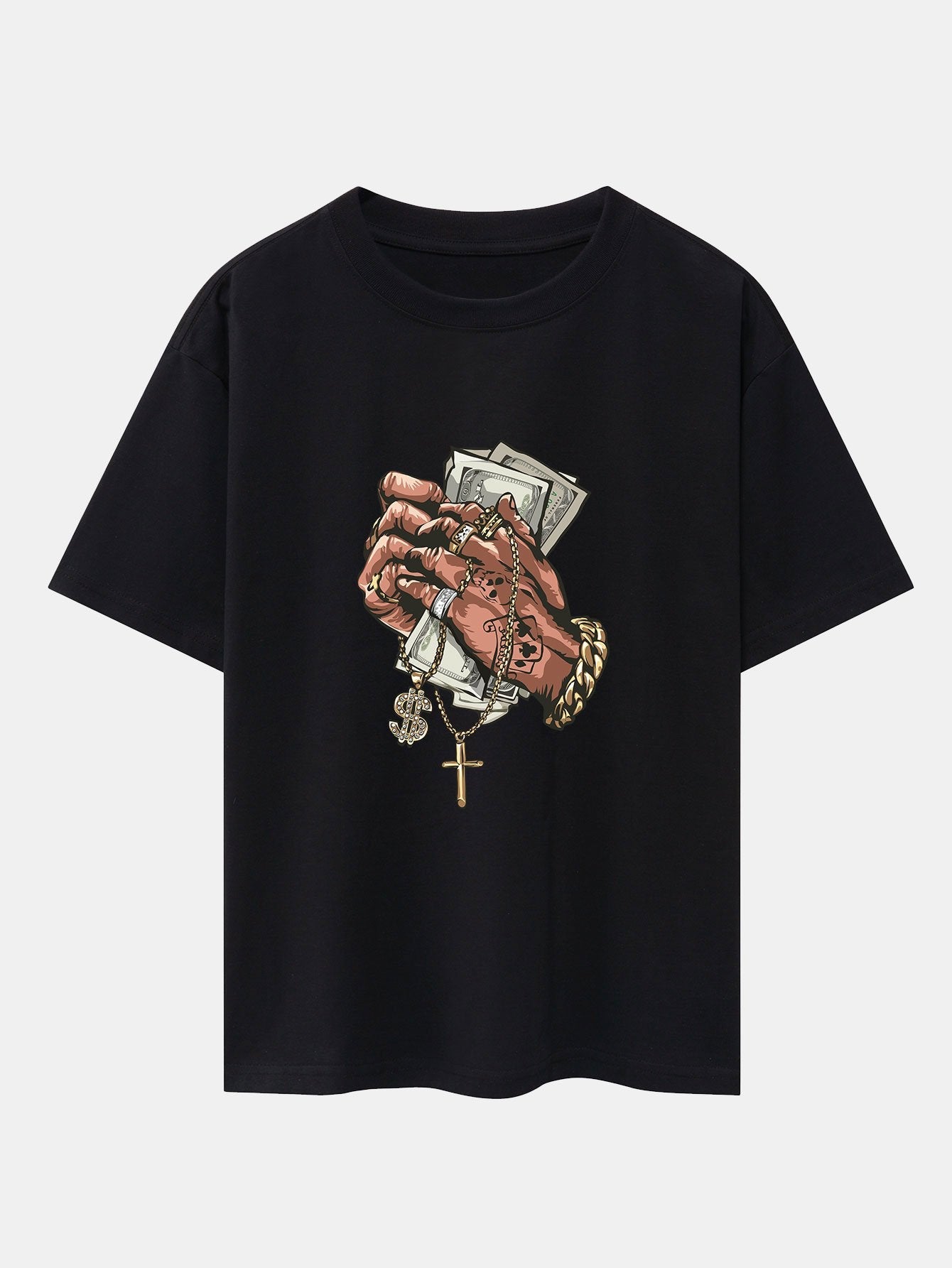 Hand Holding Cash Print Drop Shoulder Oversize T-Shirt