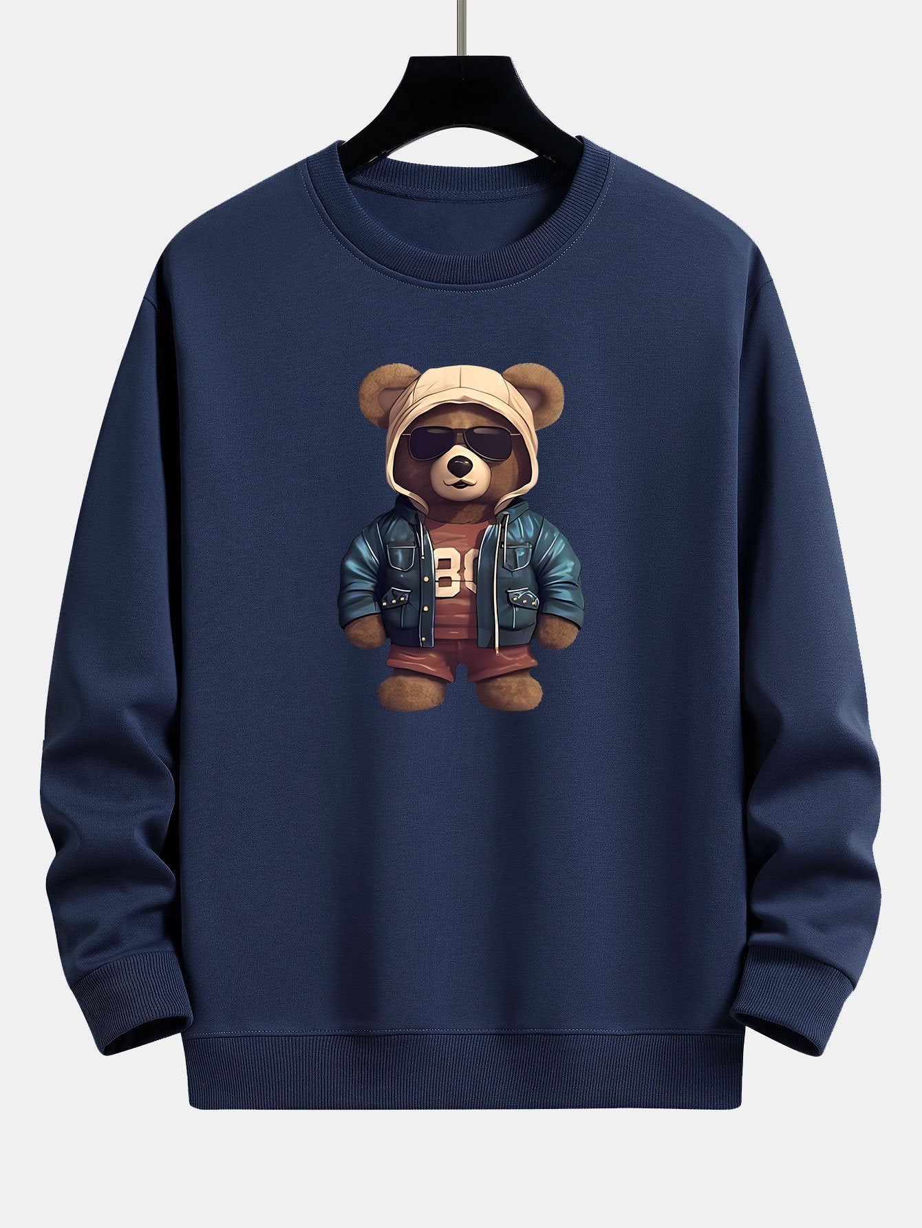 Bear In Leather Jacket Print Relax Fit Sweatshirt